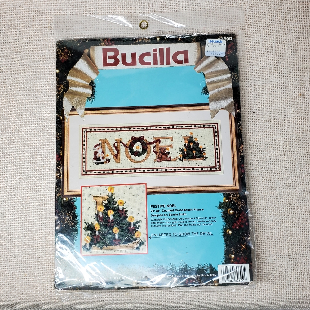 Bucilla 1991 Festive Noel Counted Cross Stitch Kit Wall Hanging Decor 20" x 8"